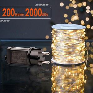 200M 2000LED 실버 와이어 방수 플러그인 요정 줄 조명 야외 크리스마스 휴일 파티 장식 웨딩