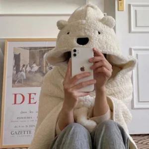 뽀글이 무릎담요 캐릭터 곰돌이 후드담요 모자담요 망토 겨울 방한용품