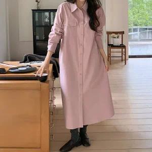 [공구우먼] [제작] 디에니 루즈핏 포켓 셔츠 롱 원피스 84324 빅사이즈 여성의류