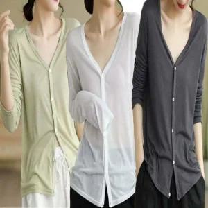 에어컨 바람 추울 때 얇은 v넥 여성 시스루 가디건