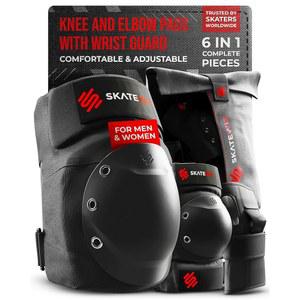 스케이트위즈 무릎 및 팔꿈치 패드 - 스케이트 보호 장비 손목 포함 쉴드 M/L 사이즈 블랙 여성 남성용 롤러
