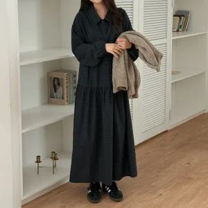 [제작] 바오니 체크 셔링 롱 원피스 84244 빅사이즈 여성의류