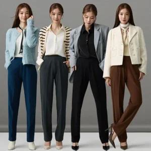 메시제이 크레이프 텐션 팬츠 4종 밴딩 슬랙스 빅사이즈 일자바지 스트레이트 가을 겨울 여자 고무줄 바지