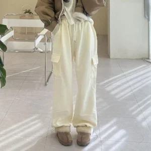 [오노마] ONM 여자 기모 카고 와이드팬츠 밴딩 트레이닝 고무줄