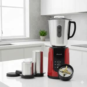 국산 신일 스테인레스 304 믹서기 분쇄기 세트 + 스텐 용기 3개 1.5L 블렌더 투명창 레드