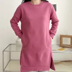 베이직포켓기모 트임맨투맨 긴팔원피스 여성데일리 겨울루즈핏오버핏 면캐주얼