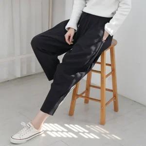 중년여성 겨울 기모 배기 밴딩 골지바지 따뜻한 주름 패션 겨울바지 엄마팬츠