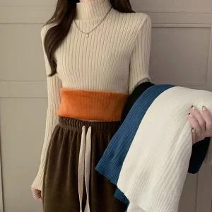 기모안감 목폴라 티셔츠 여성 골지 털 슬림핏 LK