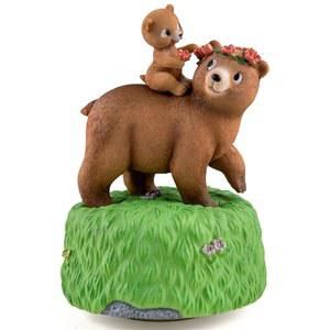보우 뮤직 박스 포레스트 베어 그린 - 수공예 모자 곰 피규어, '당신은 나의 햇살' 연주, 컨트리 소박한 홈 데코, 멀티컬러, 어버이날 선물