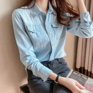 여성 캐주얼 더블포켓 레귤러핏 카라 청남방