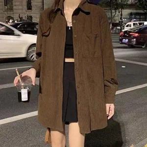 [셀러허브 1]코듀로이 여성 루즈핏 롱셔츠 골덴 캐주얼 남방 - 2컬러