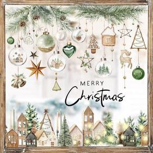 Whaline 크리스마스 창문 클링 볼 농가 스티커 가정용 교실 사무실 파티 장식용 양면 대형 유리 장식