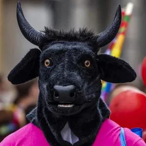 DTC 움직이는 검은 황소 가면 라텍스가면 프레 블랙 소머리 가면