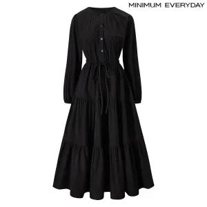 [롯데백화점]미니멈 [미니멈 에브리데이]셔링 캉캉 스트링 라운드 롱 원피스 (EB4OW009D)