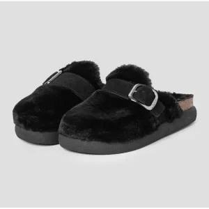 [롯데백화점]숄 (WOMEN) 퍼 장식 청키솔 코르크 크로그 - 블랙 HH49K2C175