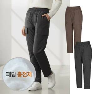 여성 겨울 방한 방풍 솜 중년 기모 밴드 누빔 대영 패딩 바지 5013