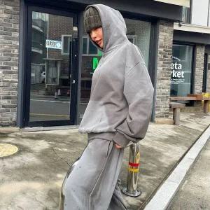 [하프클럽/]힙한 빅사이즈 후드티 페이크포켓 페인팅 츄리닝세트