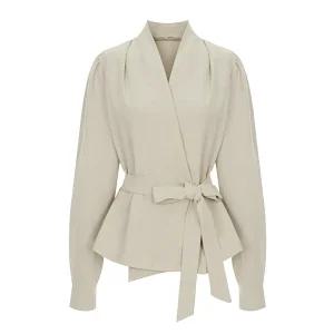 [티뷰] 소프트터치벨티드랩블라우스_V5D-CBL010