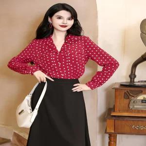 도트블라우스 레트로땡땡이 복고스타일 촬영예능복 여성상의 레드 도트 S