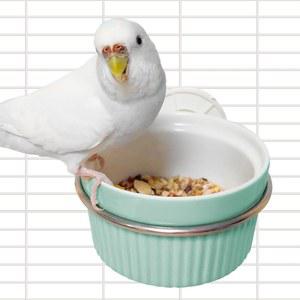 케이지용 자동 새 모이통, 세라믹 앵무새 모이통 컵 - 청소 및 설치가 간편하고 식기세척기 안전 앵무새, 코카티엘, 카나리아용 소형 동물 사료 물 접시