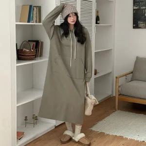 [공구우먼] [제작] 리제인 루즈핏 후드 롱 원피스 84795 빅사이즈 여성의류