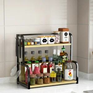 주방 양념 2단 선반 다목적 블렉 프레임