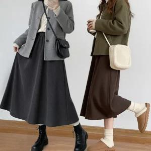 겨울 여성 코듀로이 기모 롱치마 데일리 골덴 롱스커트 캐주얼 밴딩 A라인 스커트 치마