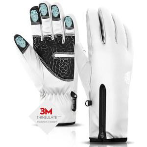 브루보알론 Y322 남성용 겨울용 장갑, -30 방수 터치스크린 5겹 보온 눈, 자전거, 하이킹, 운전, 작업용 방풍 미끄럼 방지 스키 장갑 (흰색, 대형)