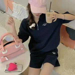 [콩심팥심]여성 캐주얼 트레이닝 투피스 반팔 반바지 반집업