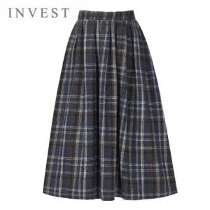 [인베스트] 핀턱 라인 체크 밴딩 스커트_IN5W1SK8191