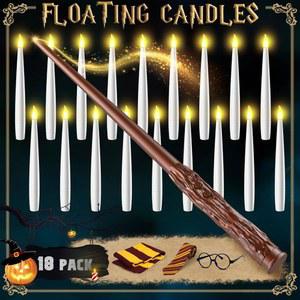 지팡이로 떠다니는 양초 - 할로윈 장식 마법의 없는 깜빡임 따뜻한 빛 LED 매달기 리모컨, 배터리로 작동하는 크리스마스 야외 실내 파티 장식용