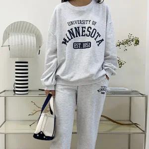 [샵앤] 국산 여성 미네소 방한 기모 트레이닝 상하세트 LL-WSET-5029