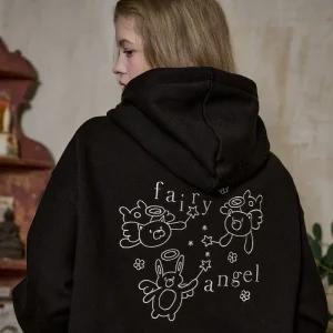 페어리 엔젤 자수 후드 집업 블랙