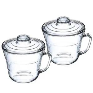컵라면 계란찜 유리 용기 전자레인지 그릇 뚜껑있는 손잡이 내열 라면 그릇 705ml, 2개