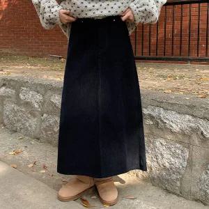 [공구우먼] [제작] 활용도 굿 코듀로이 뒷밴딩 롱 스커트 84902 빅사이즈 여성의류