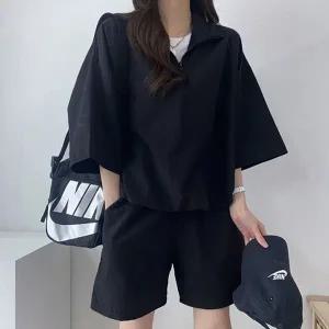 [골드스마일]여성 헬스복 반팔 셋업 홈트웨어 여성 반집업