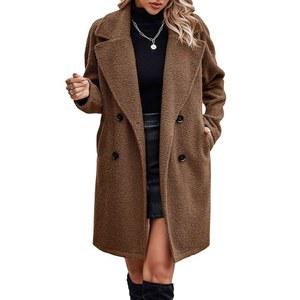 앙가션 여성 롱 셰르파 코트 - 퍼지 인조 모피 트렌치 재킷 겨울 플리스 버튼 가디건 주머니 포함