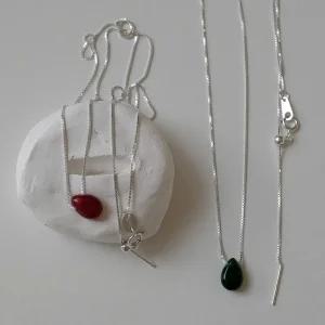 레트로핑거 925실버 컬러 물방울 원석목걸이 레드 그린 마노 목걸이 SN433 Color drop
