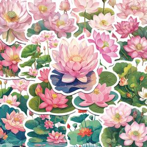 50개 아름다운 연꽃 스티커 클래식 그래피티 데칼 DIY 노트북 다이어리 여행가방 기타 스케이트보드 스크랩