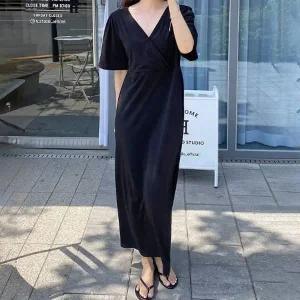빅사이즈 307 브이랩블랙끈리본원피스 DGOP662