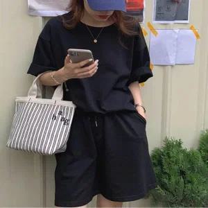 [골드스마일]여성 루즈핏 여름 데일리 추리닝 셋업 반팔 반바지 2