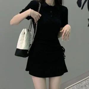 [하프클럽/]여성 슬림핏 캐주얼 반팔 카라 셔링 미니 여름 원피스