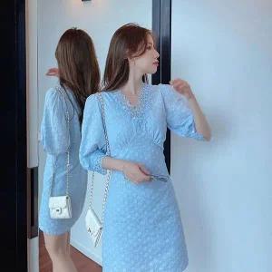 [하프클럽/]여자 반팔 브이넥 펀칭 미니 원피스 JSW1-OPS-SP0000BSB