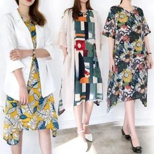 [하프클럽/]언발 박스 원피스 시원한가공 면 비대칭 원피스 언발란스 88사이