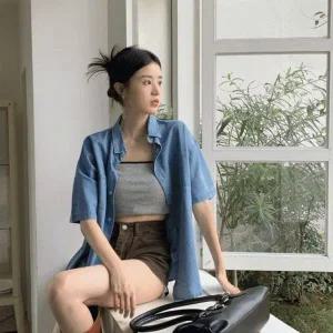 [하프클럽/]반소매 데님셔츠베이직