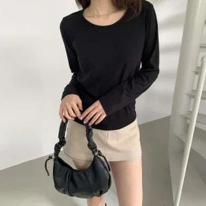 [다잇템] 여자 편한 레이온 피치기모 U넥 긴팔티