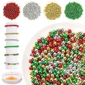 600피스 크리스마스 비즈, 8mm 모듬 원형 메탈릭 레드 그린 골드 실버 홈 데코 목걸이 팔찌 귀걸이 DIY 공예 (컬러풀)
