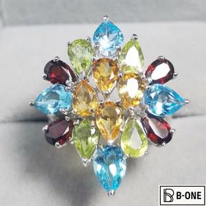 다중 보석 반지, 천연 리얼 블루 토파즈, 자수정, 페리도트, 가넷 925 스털링 실버, 파인 쥬얼리 Z9021813