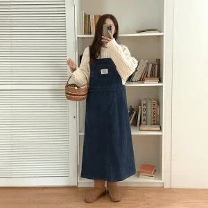 [공구우먼] [제작] 카이티 피그먼트 코듀로이 멜빵 롱 원피스 84729 빅사이즈 여성의류