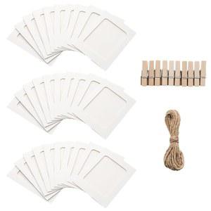 PINE & LINNEL 30개 클립 포함 종이 프레임, 4x6인치 화이트 골판지 사진 액자 DIY 홀더, 홈/파티/사무실용 걸이 디스플레이 키트